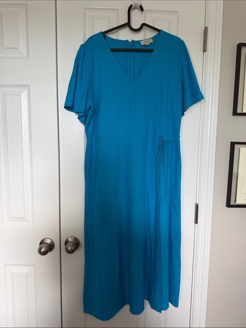 Vivid Teal Linen Wrap Midi Dress - Brand: Loft Outlet